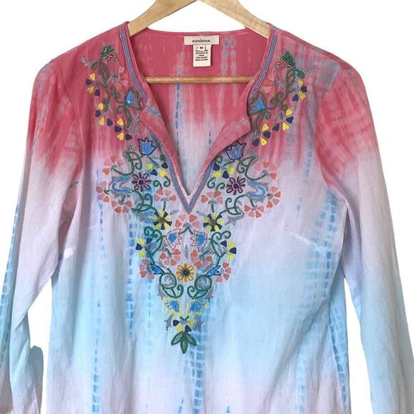 SUNDANCE Embroidered Beaded Cotton Beach Swim Coverup Tunic Top, Size Medium - Picture 5 of 12